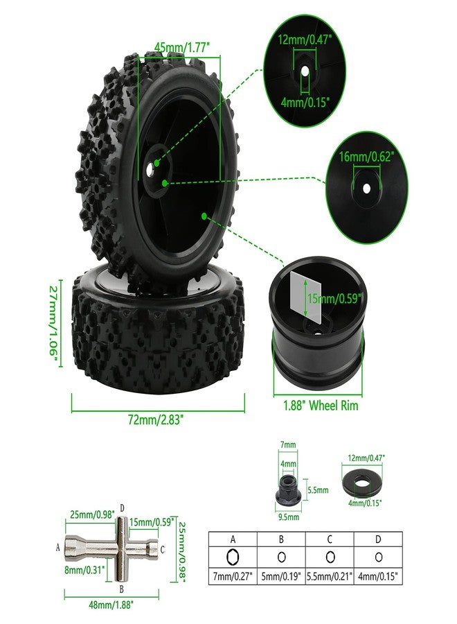 Rchobbytop 4pcs 1/10 On-Road Wheels and Tires 12mm Hex Black Hard Dish Wheel and Rally Block Tyre for Street Racing Car Kyosho Tamiya Traxxas HPI etc, with Lock Nuts Washers Wrench Replacement Parts - Image 3